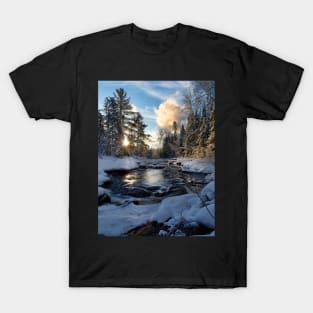 Nature's Symphony: Sunrise Unveils Snowy Stream's Renewal V1 T-Shirt